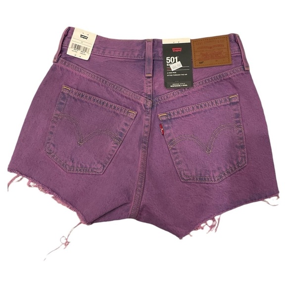NWT Levi's 501 Premium Mini Shorts  Fringe Button Fly  in Purple Dye Size 23 - Picture 2 of 13